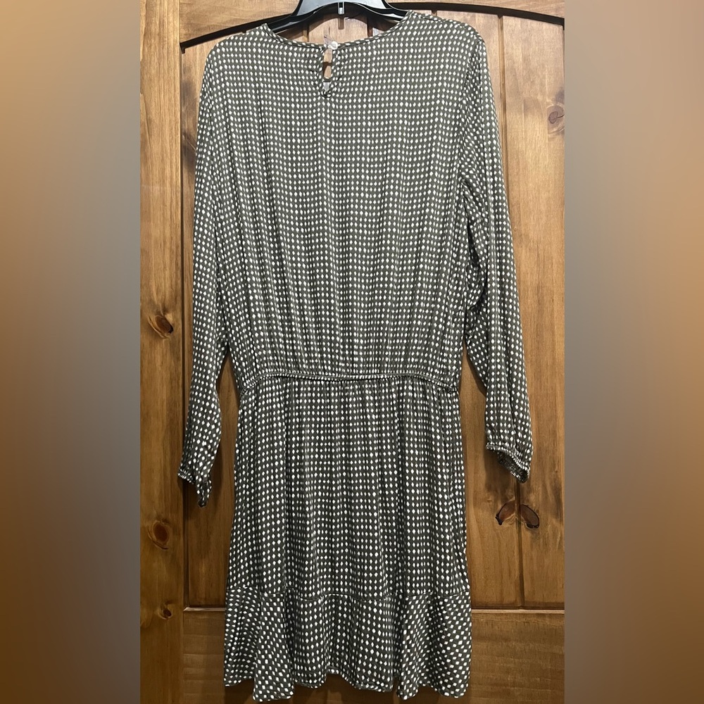 Mud Pie Polka Dot Long Sleeve Dress in Green and White